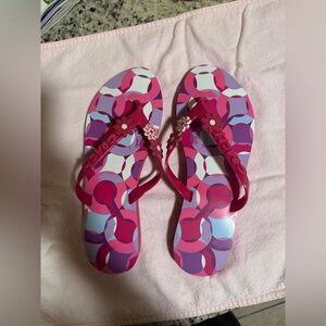 Coach Y2K Poppy Kaleidoscope pink & purple pattern geometric Flip Flops RARE
